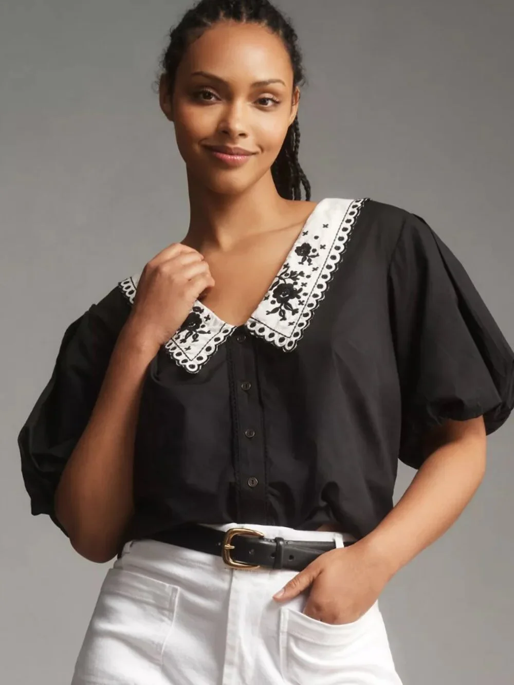By Anthropologie Puff-Sleeve Collared Top NEW